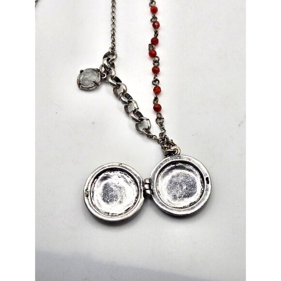 Lucky Brand Hamsa Hand LOCKET 30 inch Silver Chain Rhinestones Red Beads crystal - Picture 3 of 5